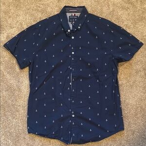 Denim & Flower Blue Casual Button Down Shirt with anchor Design